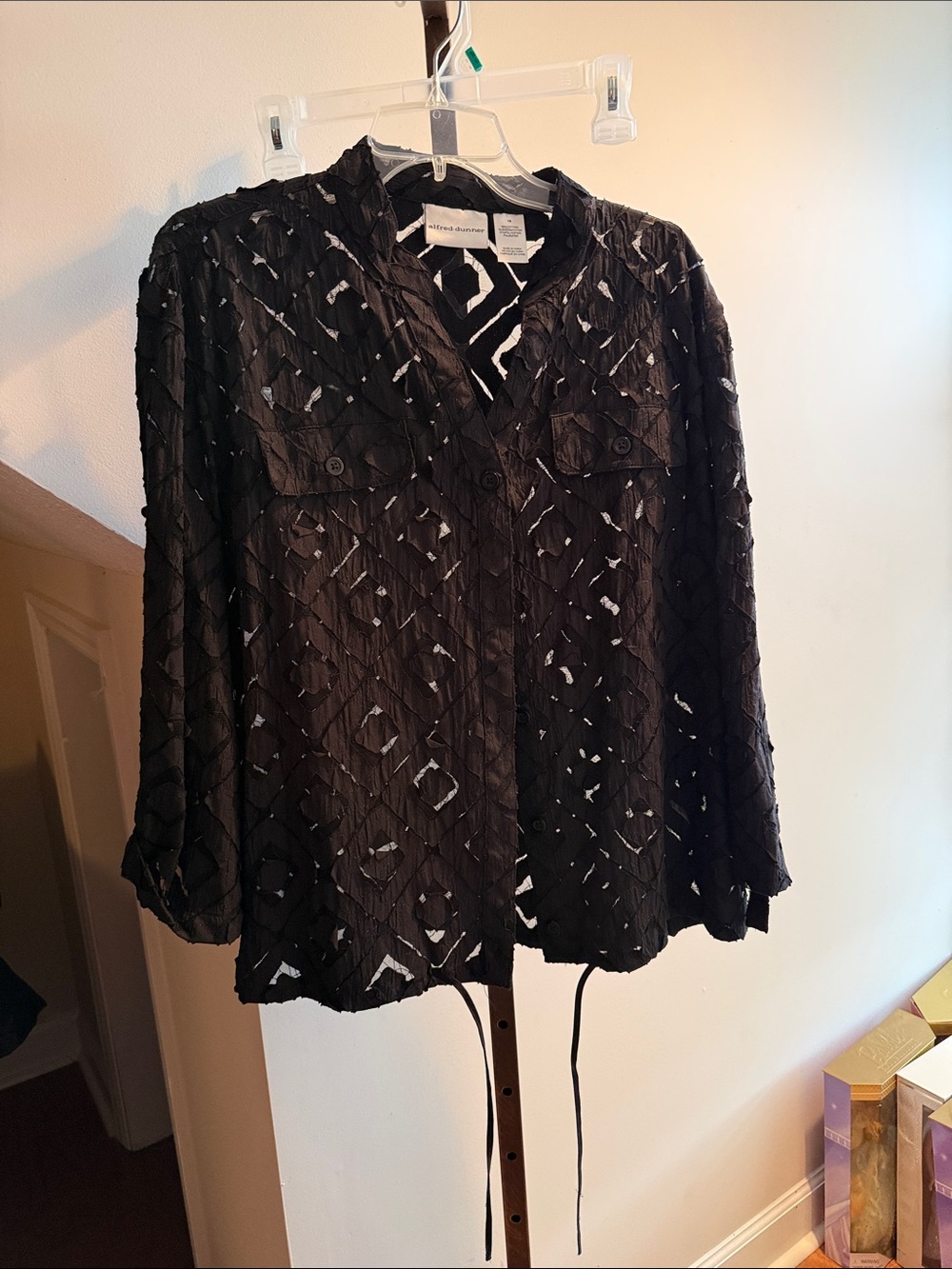 Alfred Dunner Black Textured Button-Front Top